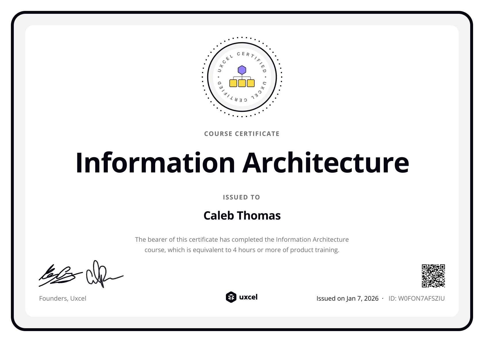 Caleb Thomas's certificate